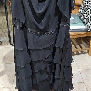 Avenue Black Chiffon Beaded Waist Size 18 Cocktail Dress